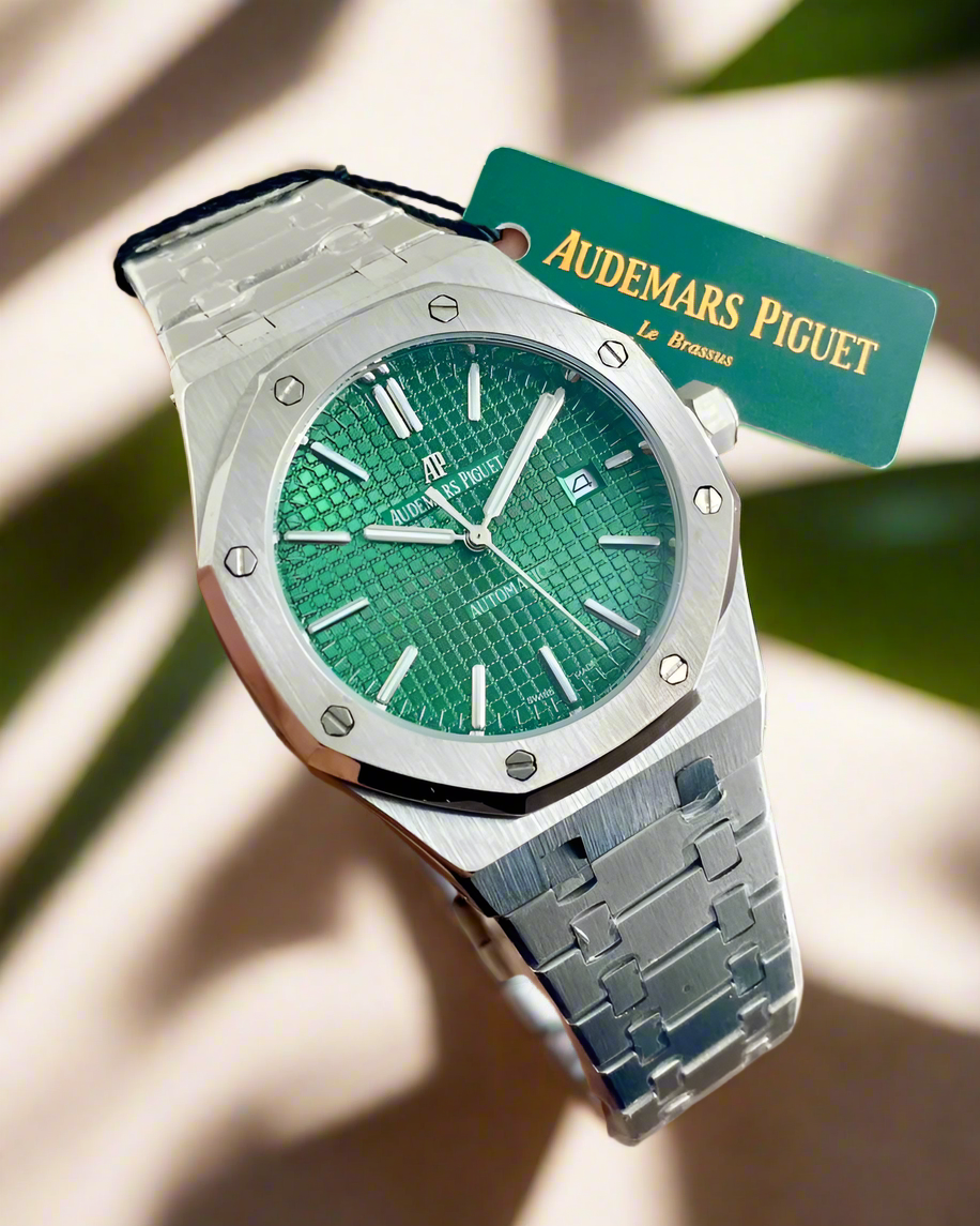 Audemars Piguet Royal Oak self-winding watch, known for its octagonal bezel and integrated bracelet.