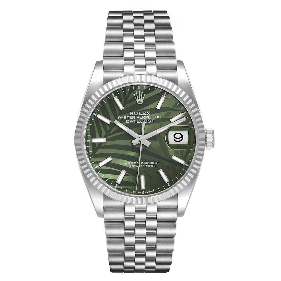 Datejust Oystersteel and white gold Olive-green palm motif dial Jubilee bracelet