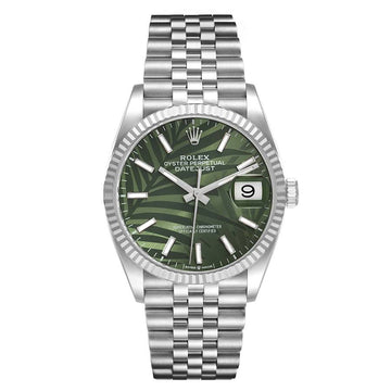 Datejust Oystersteel and white gold Olive-green palm motif dial Jubilee bracelet