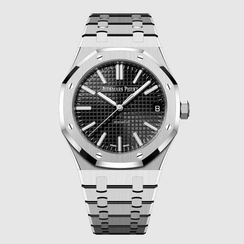 Audemars Piguet Royal Oak, a luxury sports watch known for its octagonal bezel and integrated bracelet.