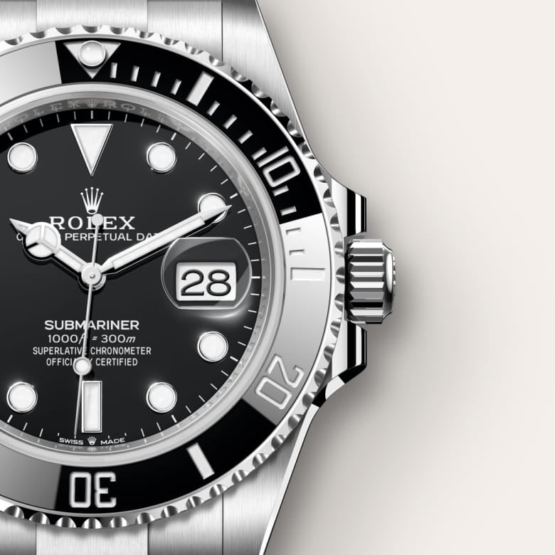 Submariner Date, a luxury dive watch with a black dial and bezel, and a stainless steel case and bracelet.