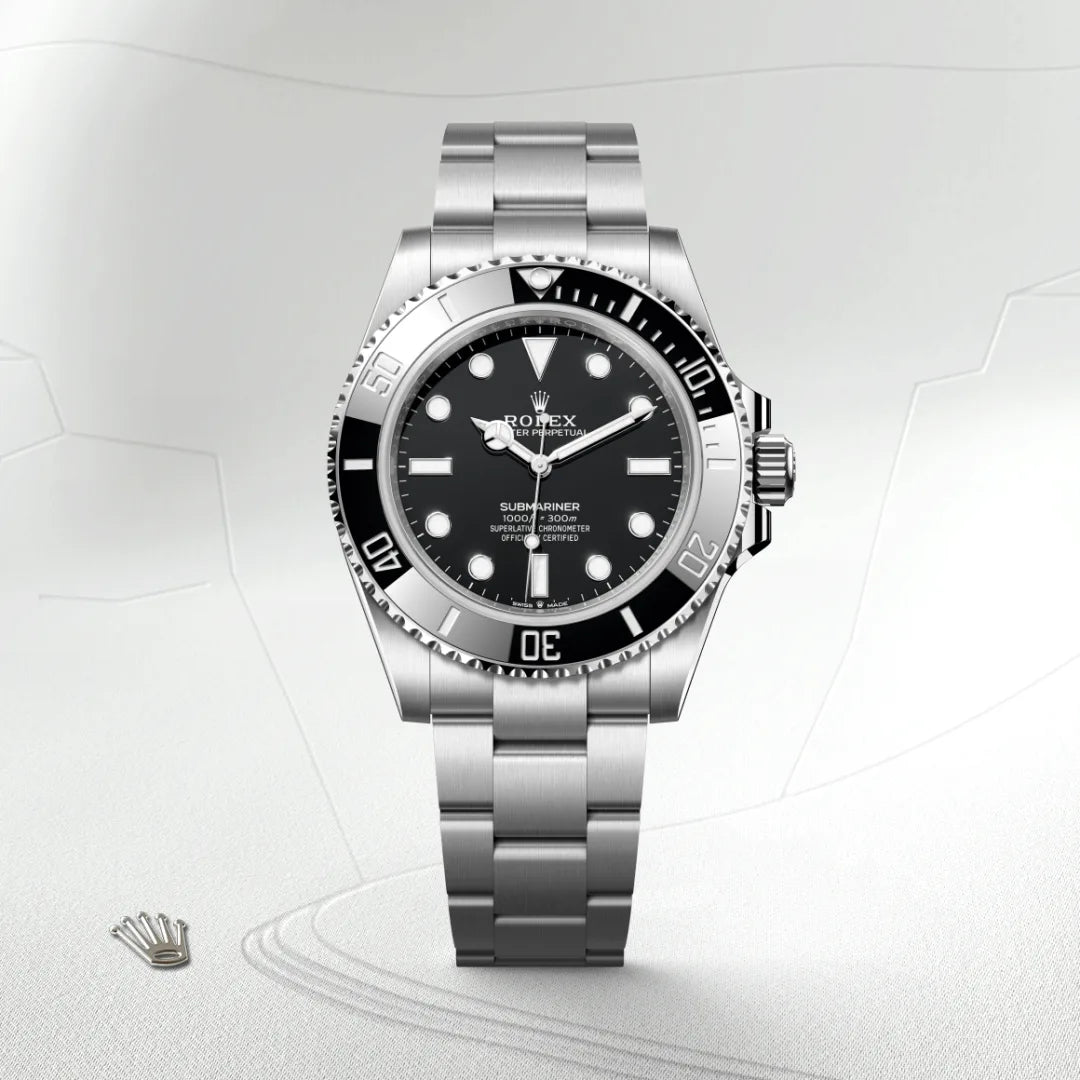 Submariner Date, a luxury dive watch with a black dial and bezel, and a stainless steel case and bracelet.