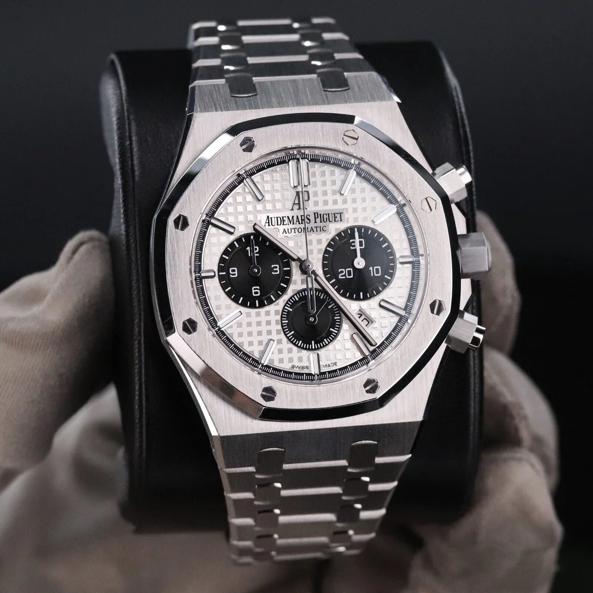 Audemars Piguet Royal Oak Chronograph watch, likely reference 26331ST, with a white or silver-toned dial